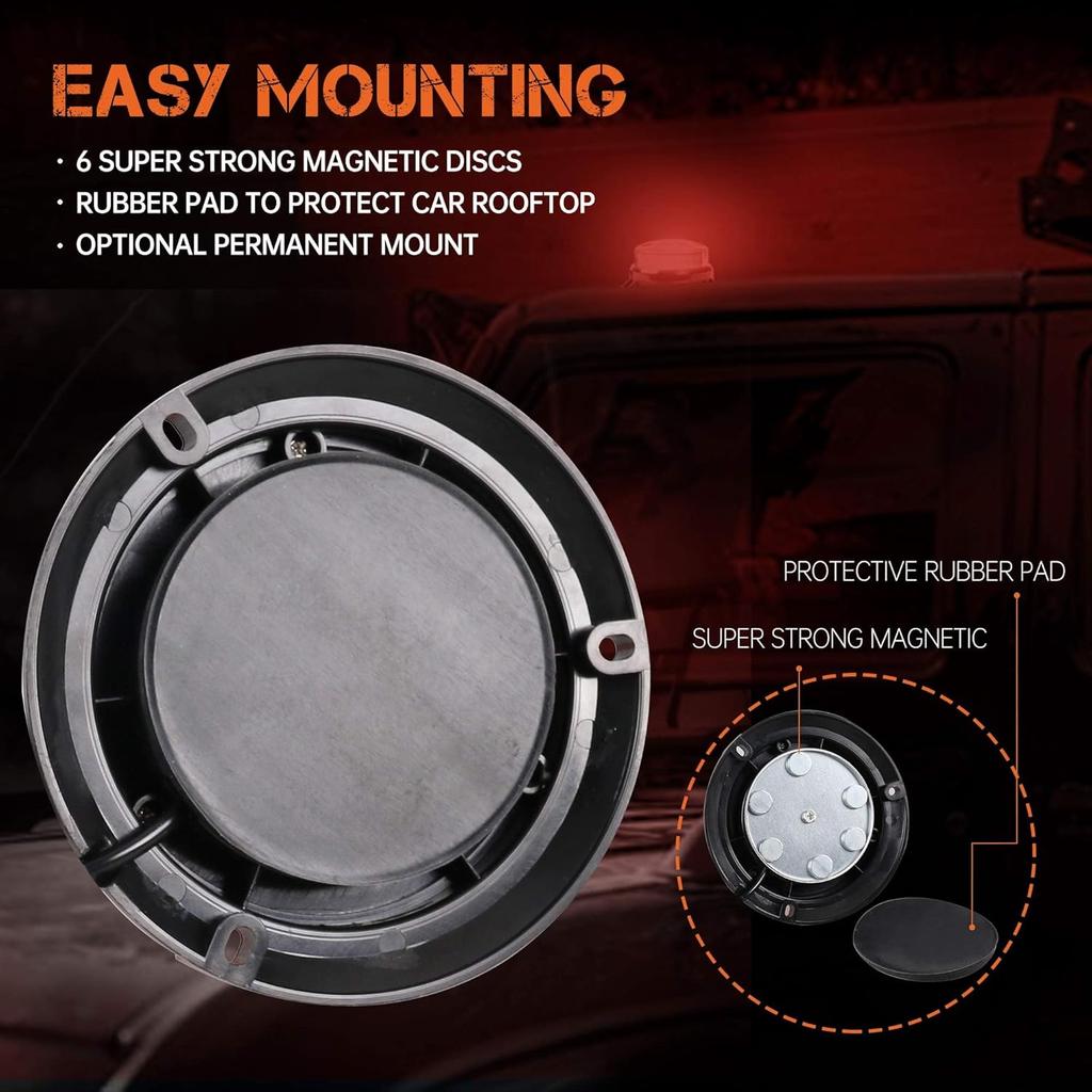 Red LED Strobe Light, 24W IP65 Waterproof LED Strobe Lights for Trucks, 8 Kinds Flash Modes Strong Magnetic Mount 12V-24V Emergency Strobe Lights for