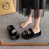 Height heel thick bottom fluffy slippers women wear autumn and winter cotton drag chain Internet celebrity popular plush slippers spring and summer