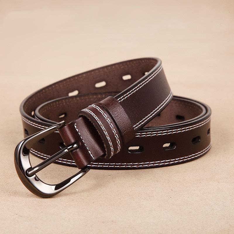Hollow Leather Leather Belt Fashion Lady British Fine Smooth Buckling Leather Belt Jeans Cinturon Mujer Cowskin Designer Belt