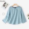 ZANZEA Women Plaid Print Casual Round Neck Long Sleeve Blouse
