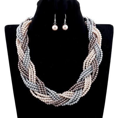Abartılı Simülasyon Inci Boncuklu Bildirimi Gerdanlık Kolye Küpe Takı Setleri Kadın Kızlar için