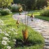 Vintage Style Garden Ornament Calla Lily Stake with Bells, 24 Inch Metal Triple Flower Wind Chime, Terrace Accessory Weatherproof Iron Outdoor