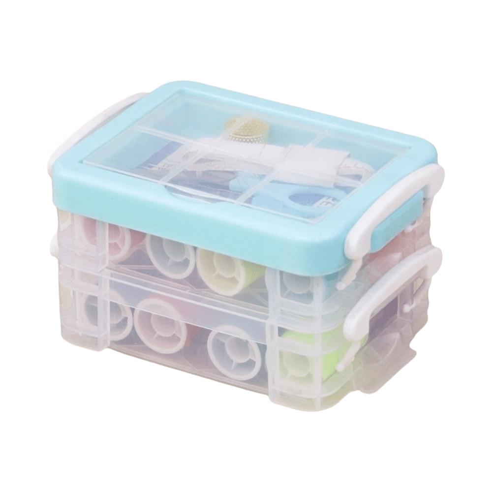 18pcs Portable Needlework Box Three-Layer Sewing Kit Box Sewing Tool Kit Cross Stitching