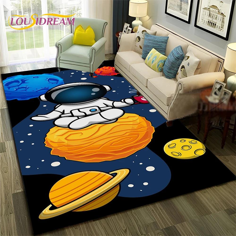 Outer Space Astronaut Planet Cartoon Carpet Rug for Home Living Room Bedroom Sofa Doormat Decor,Kid Area Rug Non-slip Floor Mat