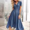 Women's Turn Down Collar Short Sleeve Denim Maxi Dress Casual A Line Shirt Dress