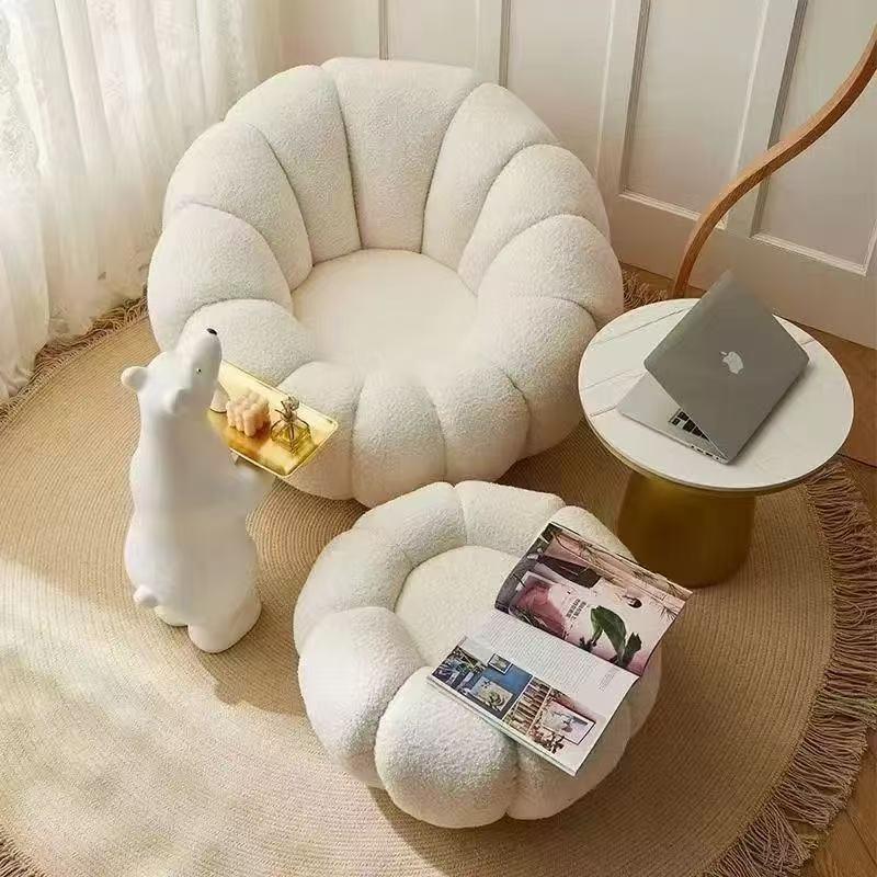Cream Pumpkin Tatami Sofa Chair: Compact Single Person Sofa for Bedroom or Balcony Relaxation.