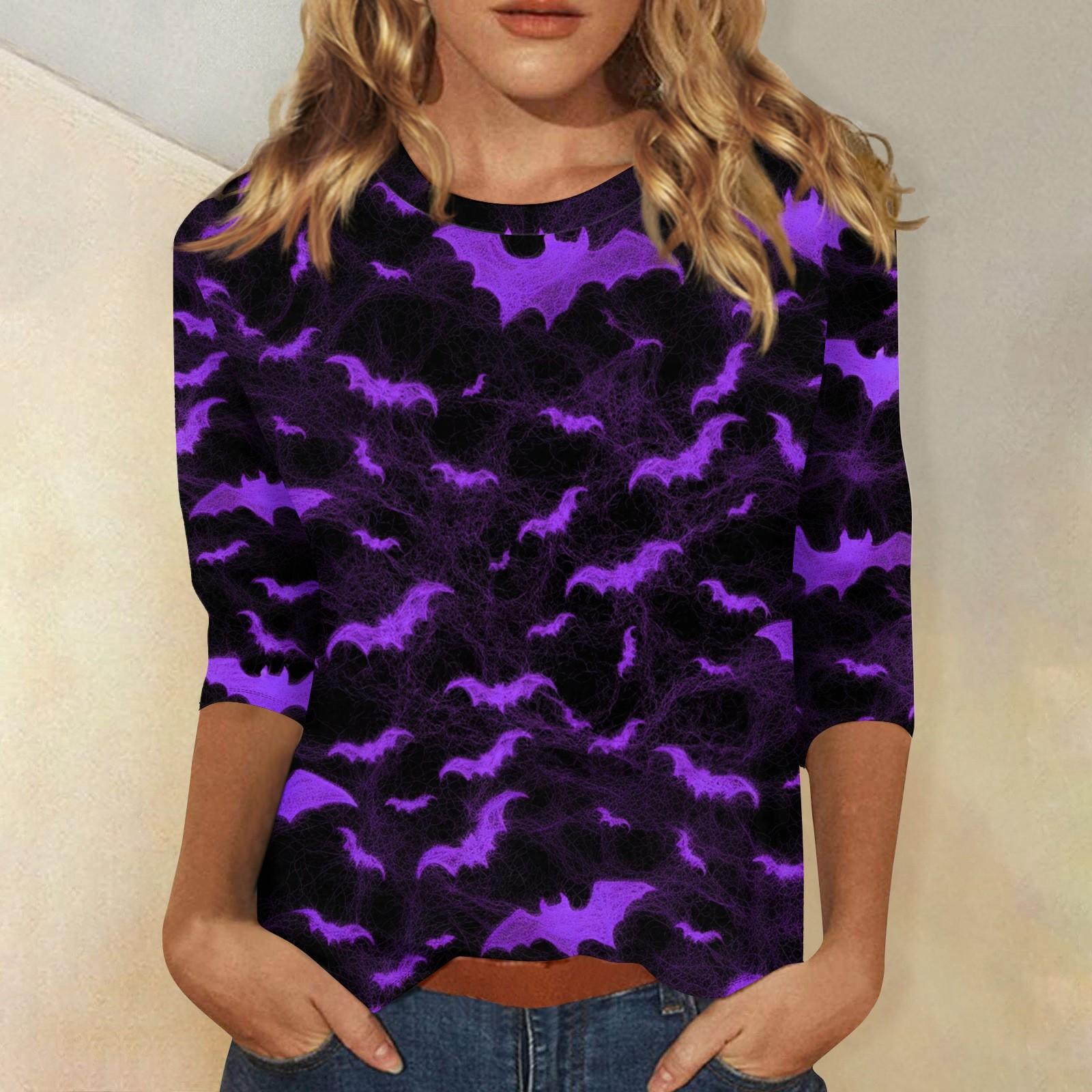 

Женская модная повседневная свободная футболка с круглым вырезом и рукавами 3/4 с принтом, женский топ XL фиолетовый