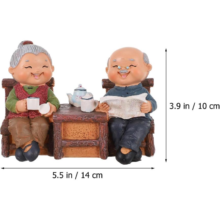 Anniversary Elderly Figurines, Miniature Figures Grandma Grandpa Statue Small Fairies Figurines for Grandparents Parents Anniversary Wedding Home