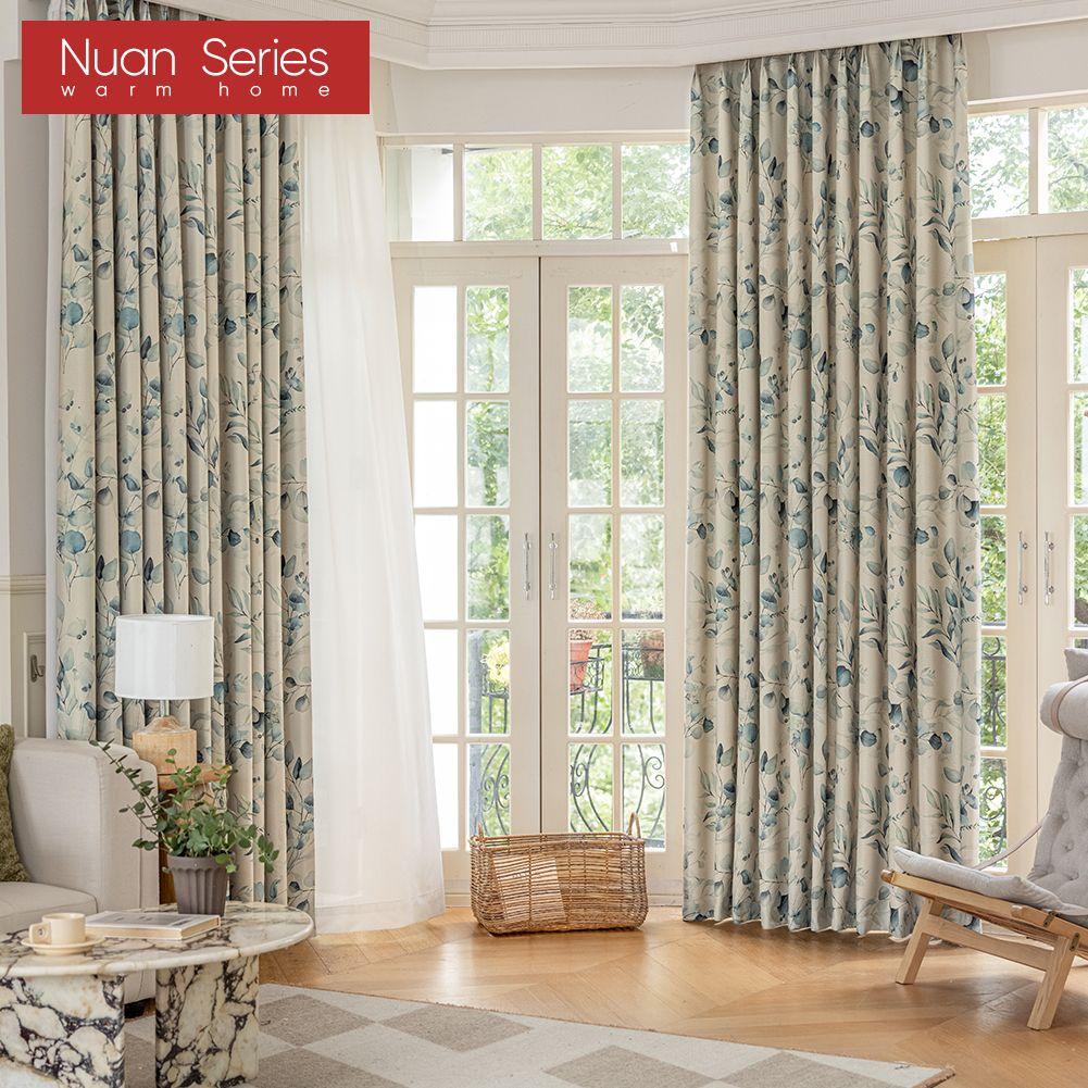 1PC Nuan Series 70-80% Blackout, Hand Painted Green Plant Printed Curtains, American Pastoral Style Curtains for Bedroom Living Room Home Decor