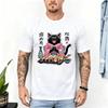 Sushi Loving Cat Graphic Tee Japanese Style Black Kitten Kawaii Food Lover Gift Unisex Unisex Fashion Top Cotton ShortSleeve