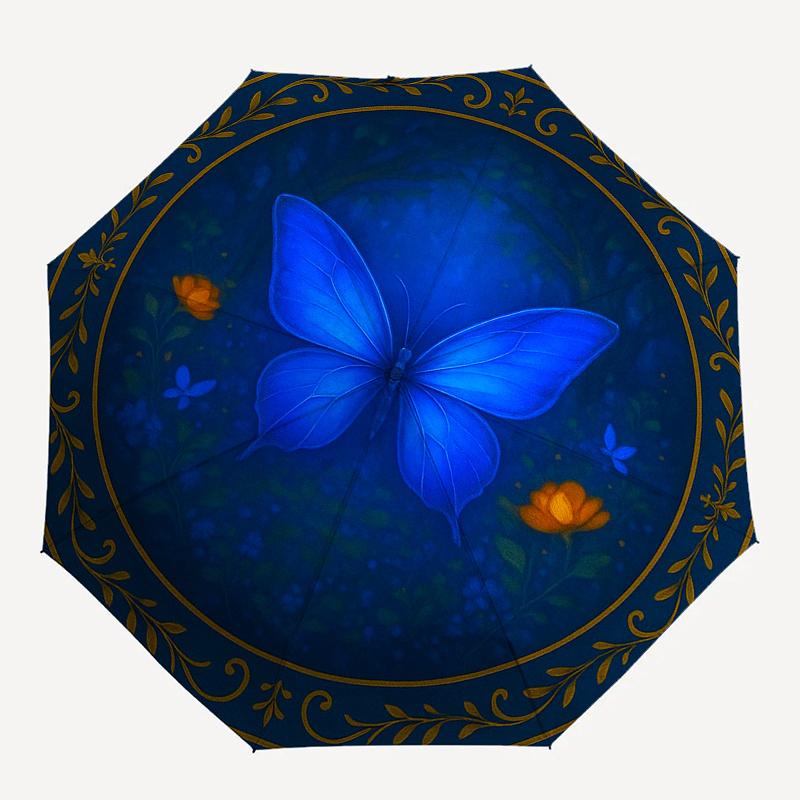 Blue Butterfly Garden Round Rug - Elegant Floral Design for Your Home DecorUmbrella, Portable 3-Fold Compact Umbrella for Men & Women Gift