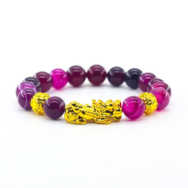 Pixiu Armband Feng Shui Rijkdom en Geluk Armband Heren Polsband Goudkleur Obisidiaan Steen Kralen Zwart Zes Karakter Cadeau