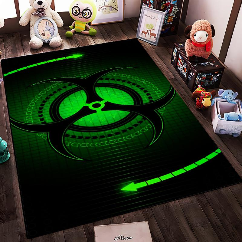 Green Biohazard Symbol with Futuristic Design Non-slip rug suitable for living room and bedroom sofas