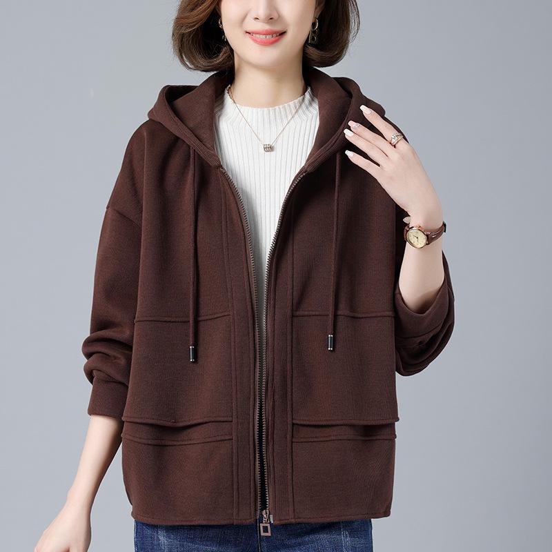 Damski kardigan polarowy z kapturem w dużych rozmiarach - Moda jesienno-zimowa 2024 dla kobiet w średnim i starszym wieku