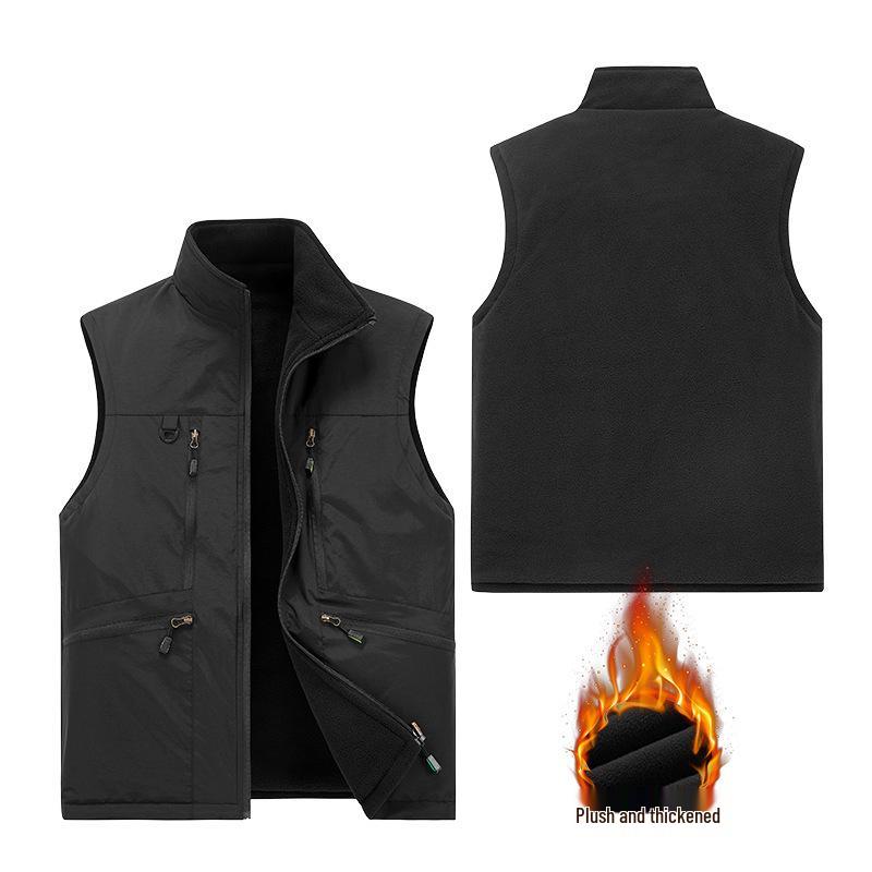 

Мужской двусторонний рабочий жилет на осень/зиму: Водонепроницаемый, Много карманов, Плюс бархат 3XL чёрный