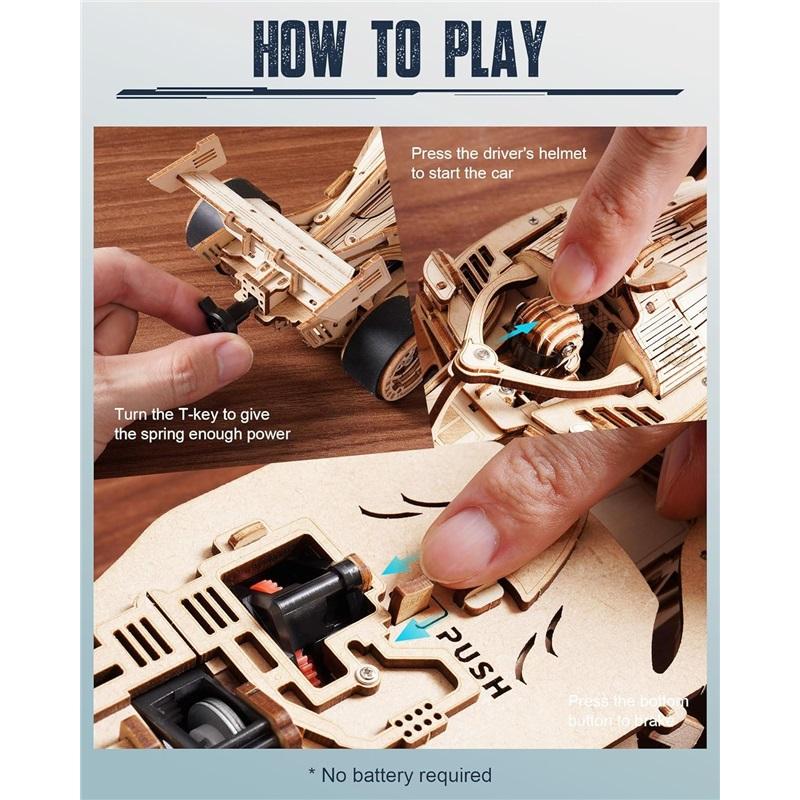 3D Wooden Puzzle Racing Car Model Kits 5H Build 8-10M Forward Mechanical Roaring Engine for Adults Teens Kids