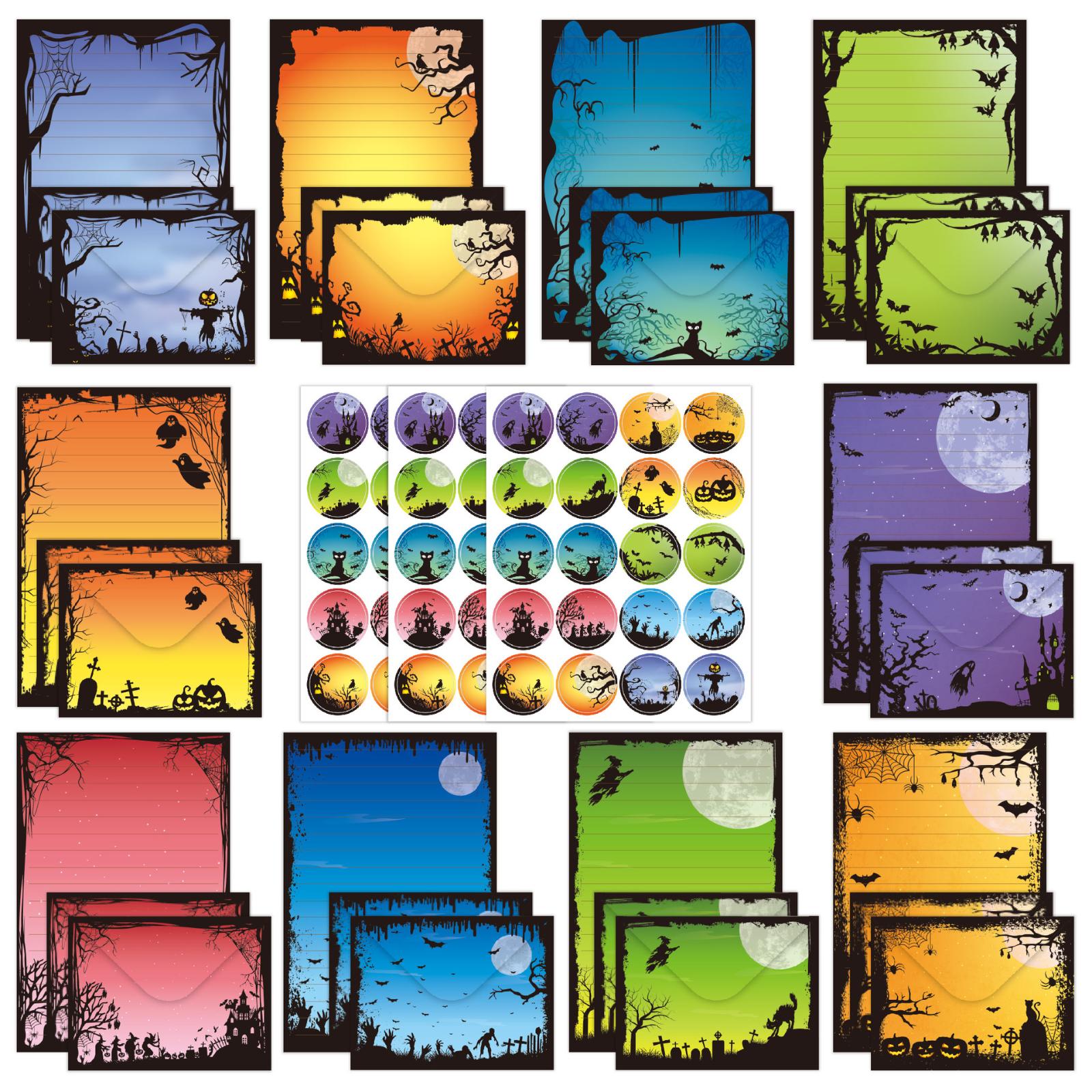 

Набор канцелярских принадлежностей «Конверт на Хэллоуин», 10 дизайнов, красочные пустые поздравительные открытки с надписью «Счастливого Хэллоуина» с конвертами и наклейками One Size