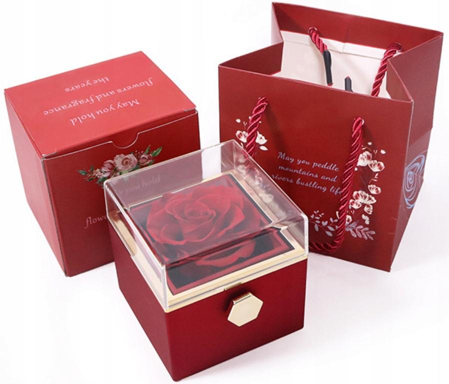 Eternal Rose In A Rotating Box Valentine's Day Gift Jewelry Box + Necklace