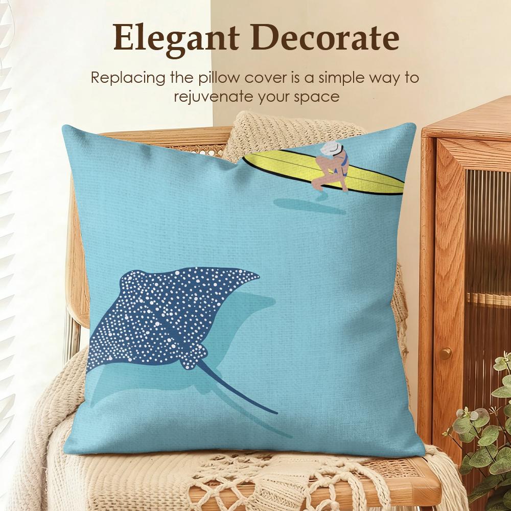 

Marine Animals Summer Ins Cushion Cover Natural Linen Organic Fabric DoubleSided Printing Sofa Home Decor Gift Pillow Case 30x30cm
