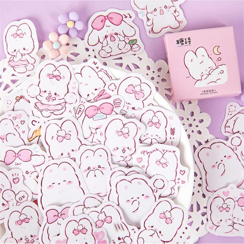 

45 pcs/box Kawaii Little White Rabbit Cartoon Adhesive Stickers Creative Decoration DIY Scrapbook Aesthetics Stationery Stickers