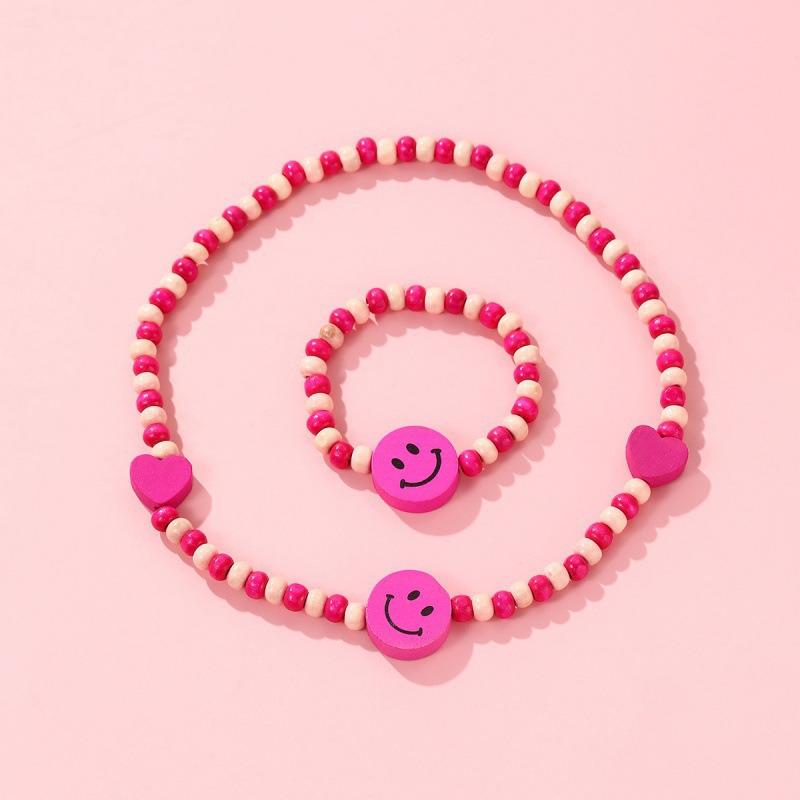 Süßes buntes Kinder-Schmuckset im koreanischen Stil: Holzperlenarmband & Halskette