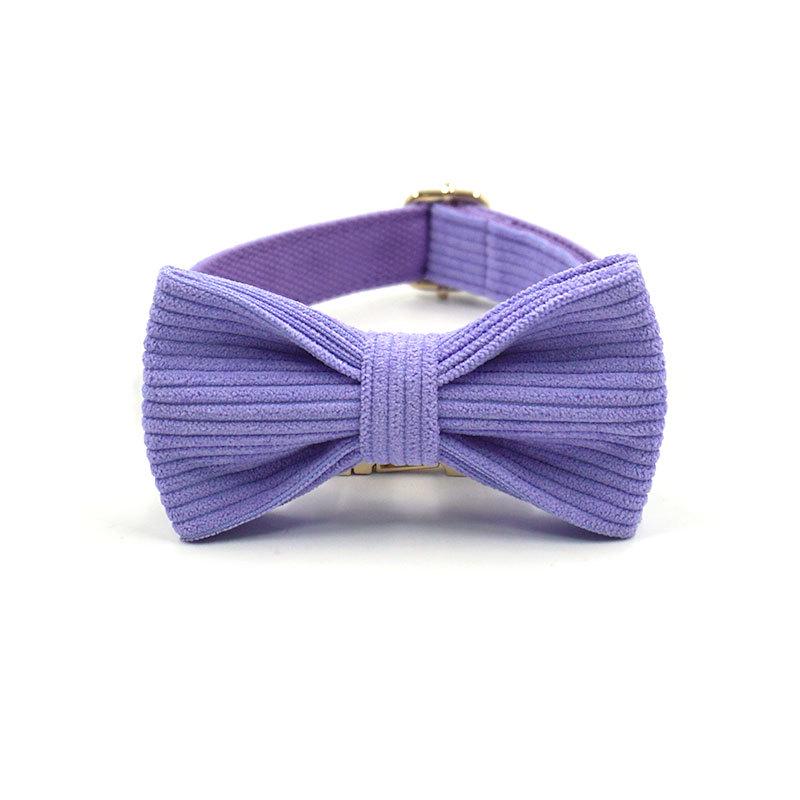 Corduroy Pet Collar & Leash Set with Bow Tie