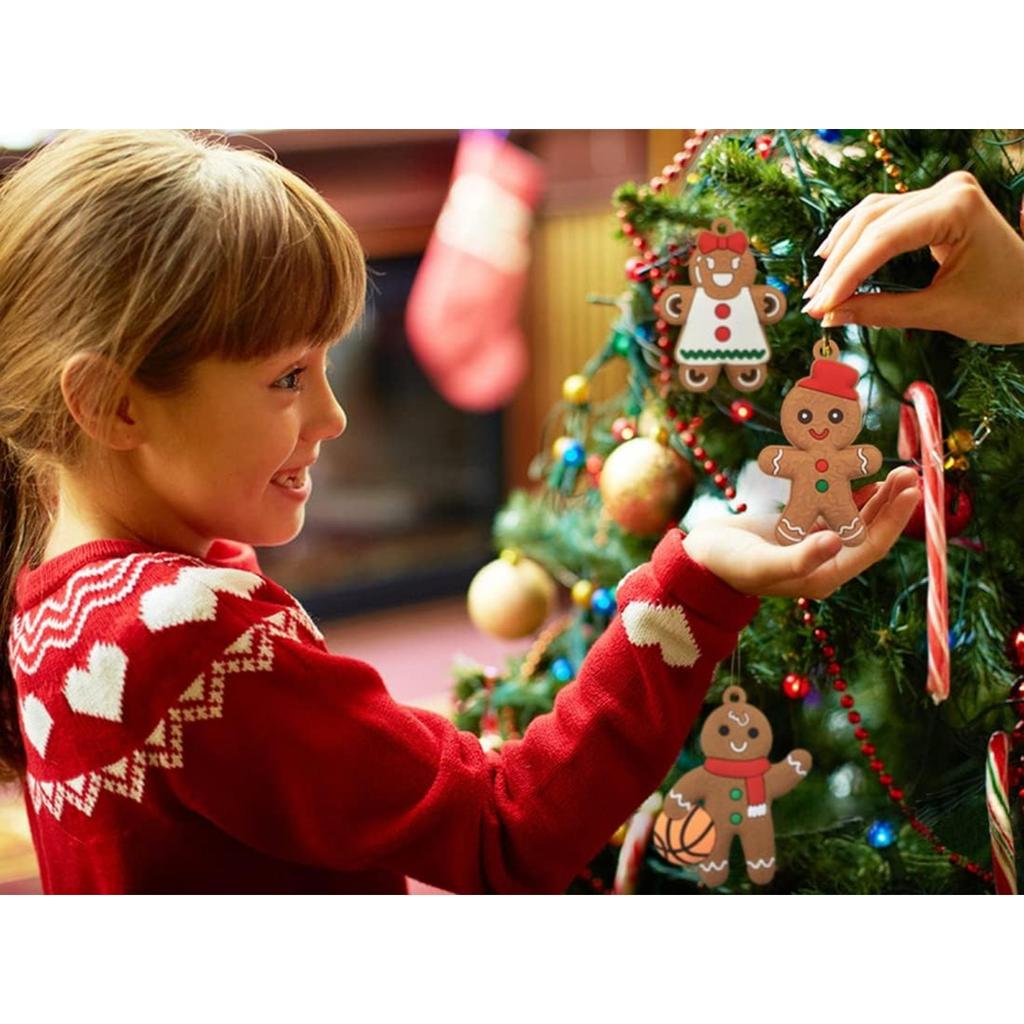 12pcs Gingerbread Man Ornaments for Christmas Tree, Assorted Plastic Gingerbread Figurines Ornaments, Christmas Tree Hanging Decorations, 3 Inch Tall