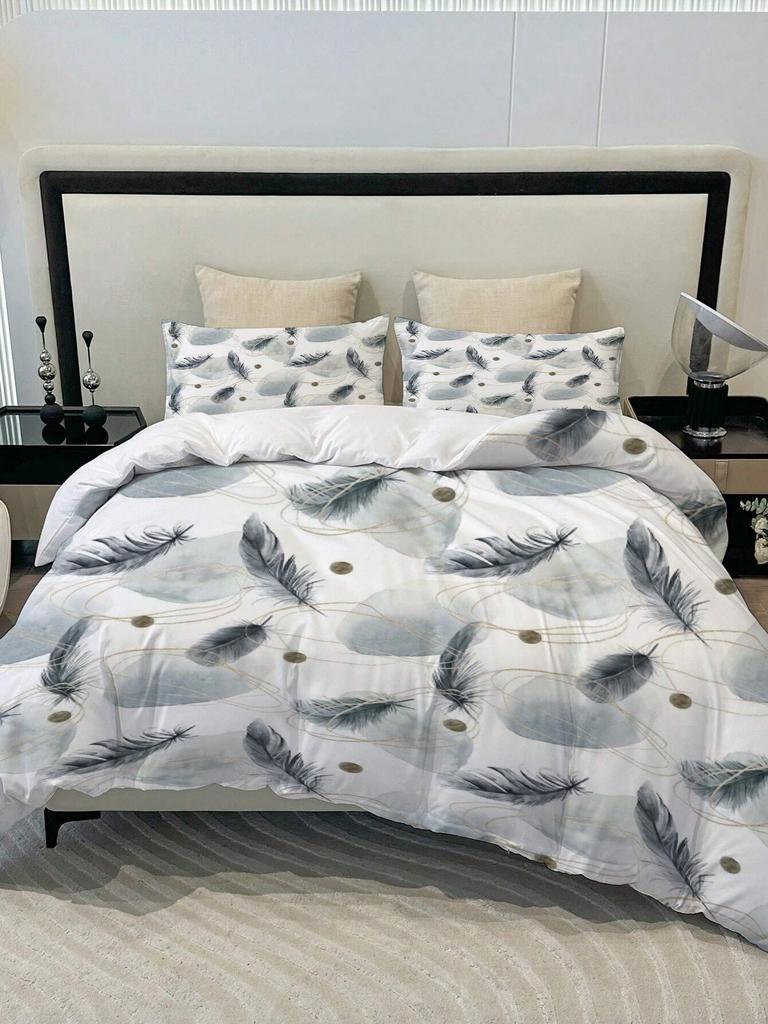 Golden Thread Ink Feather Duvet Cover, Down Duvet Cover, 3D Digital Printing Fashion Design Duvet Cover, Bedding Cover