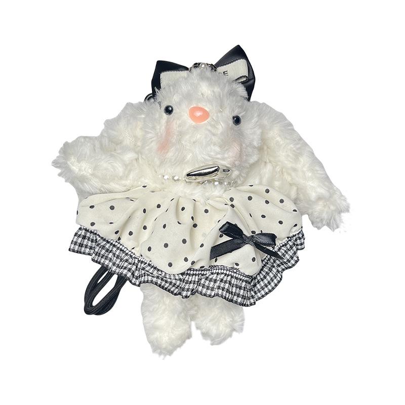 Polka Dot Plush Bunny Keychain: Cute Lop-Eared Hair Tie, Skirt Rabbit Backpack Charm.
