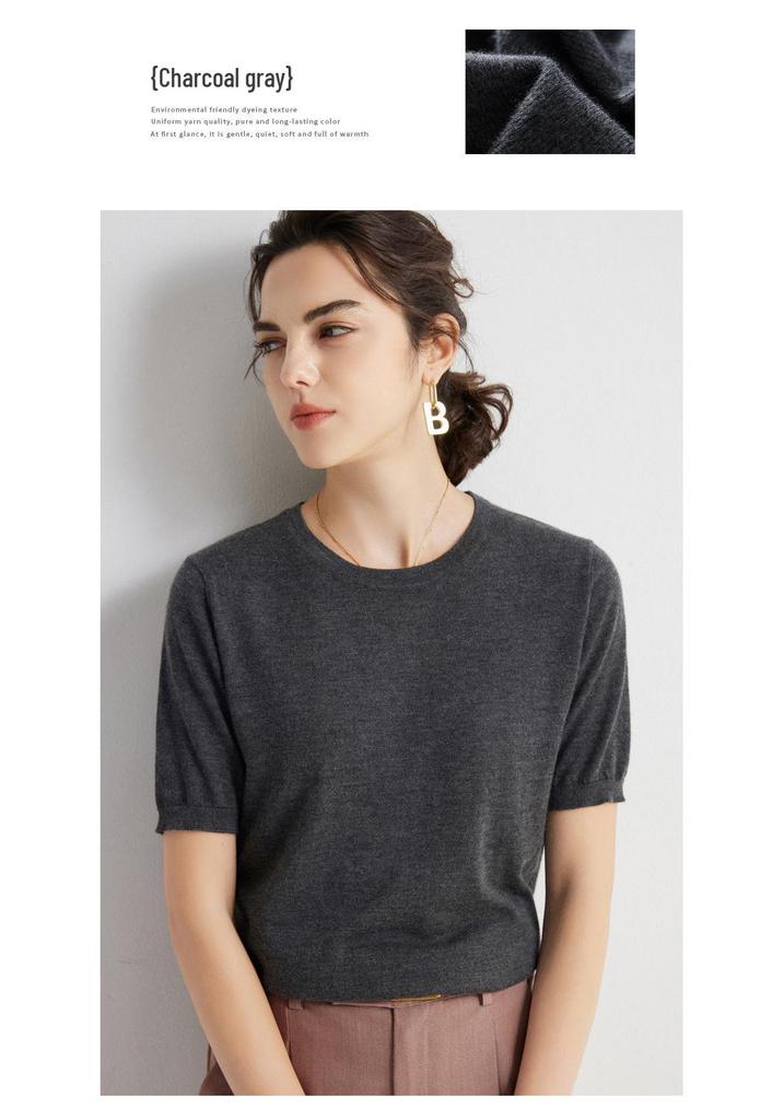 23 Autumn/Winter Women's Five-Sleeve Cashmere Sweater - Round Neck, Fashionable Half-Sleeve Knit Top