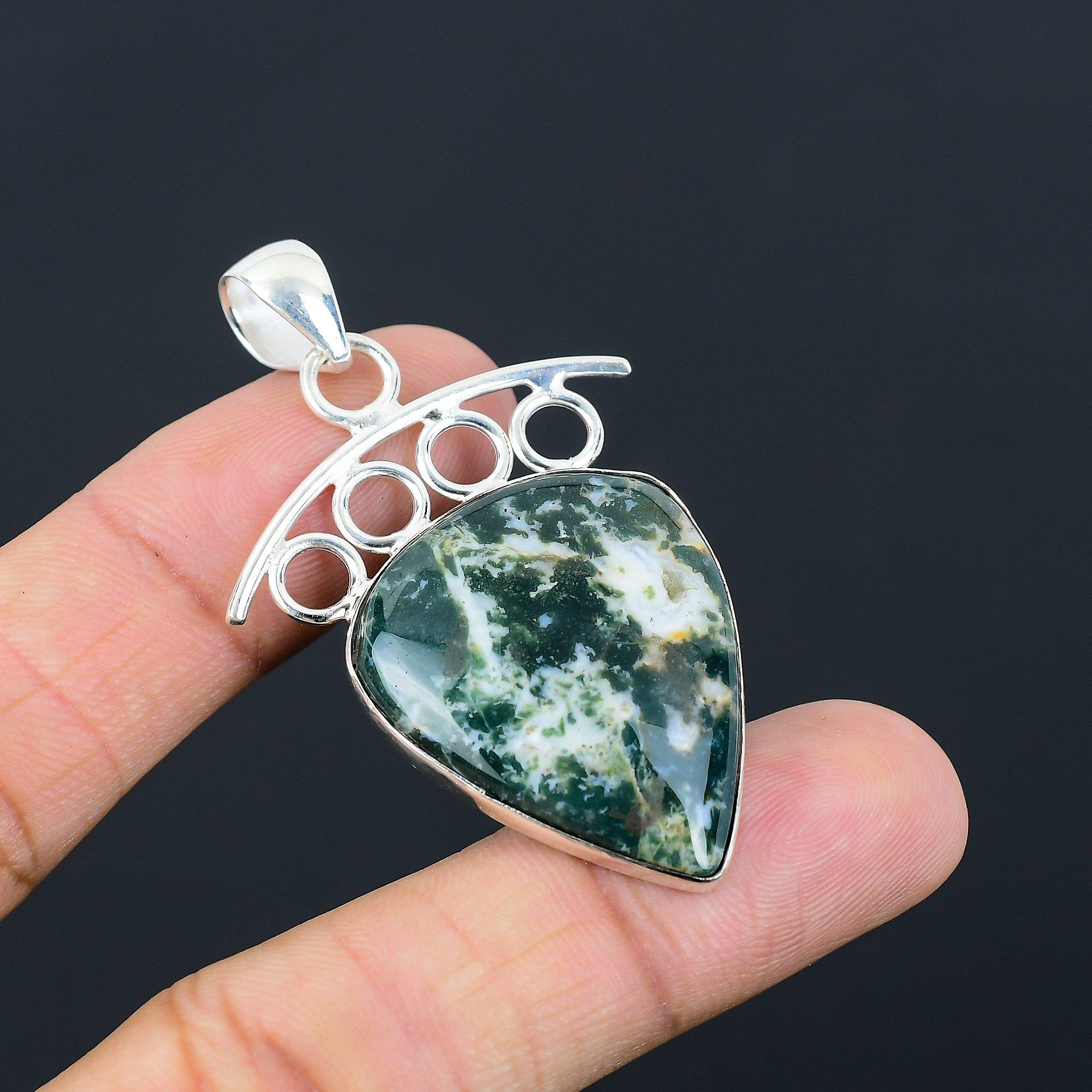 

Friendship Day Sale 925 Silver Natural Solar Moss Agate Wife Artisan New Pendant