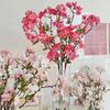 Pink Artificial Sakura Flower Silk Decorative Artificial Faux Plants Long Branches Peach Fake Cherry Blossoms Wedding Decoration