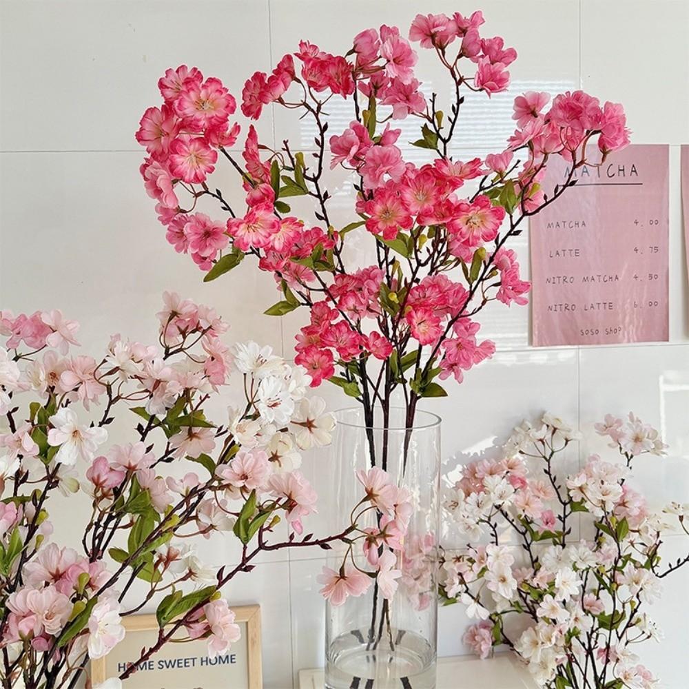 Pink Artificial Sakura Flower Silk Decorative Artificial Faux Plants Long Branches Peach Fake Cherry Blossoms Wedding Decoration
