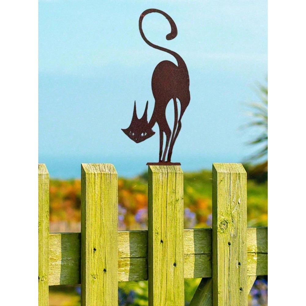 Vintage Black Cat Metal Wall Art Weatherproof Outdoor Gothic Garden Decor Sculpture
