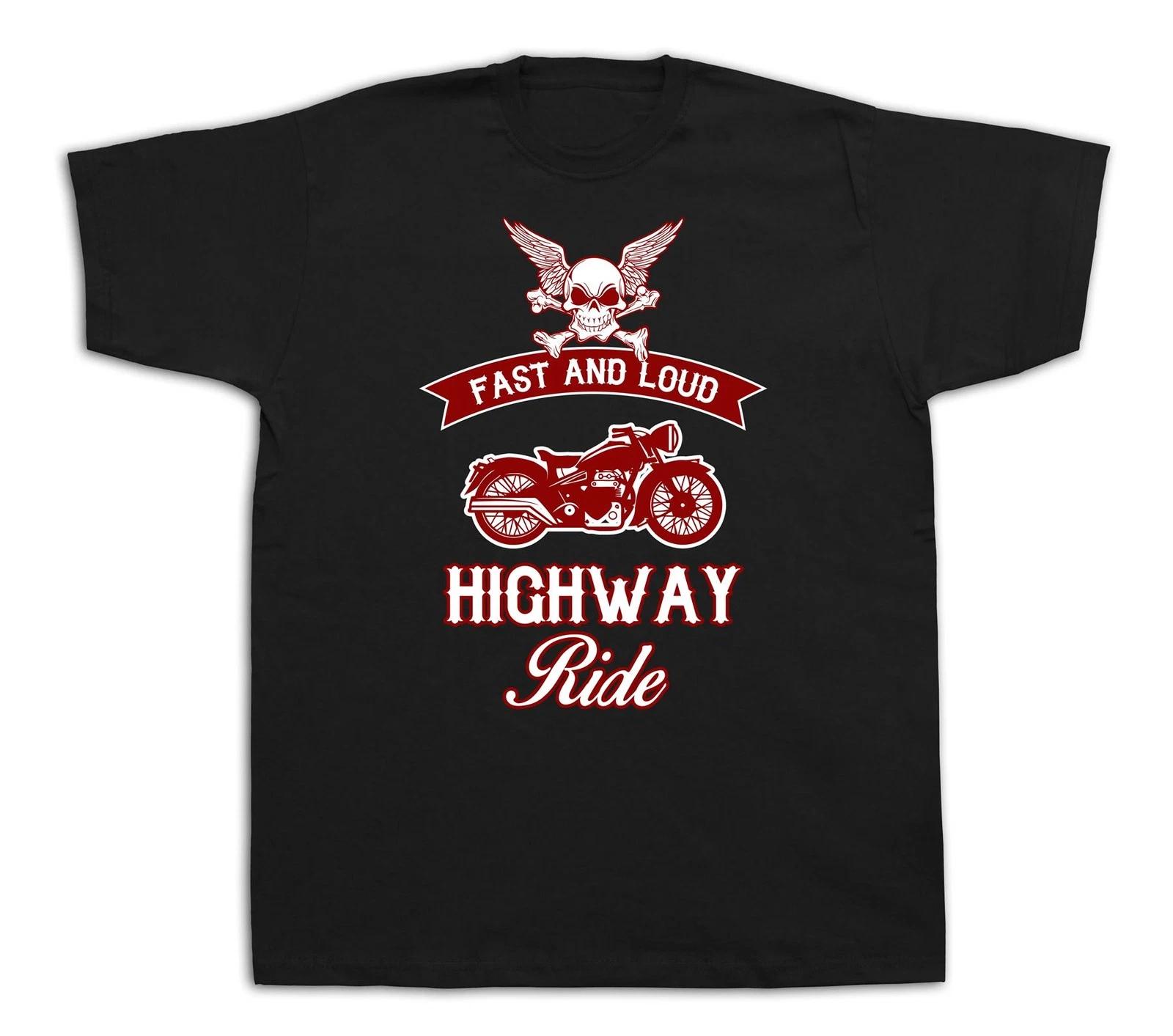 New Mens cotton T-shirt print Fast & loud Highway ride freak skull Motorcycles L