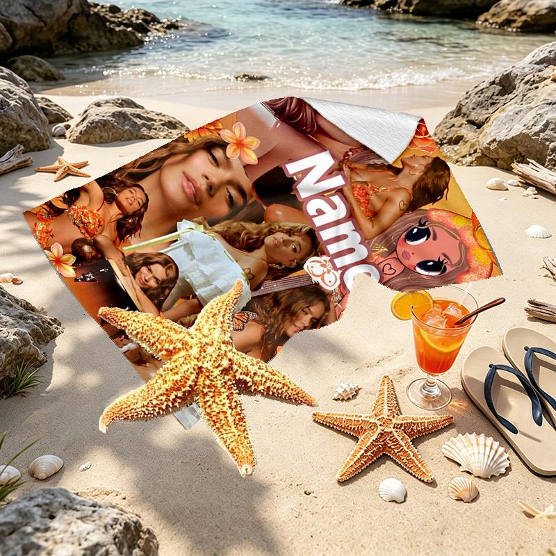 Custom Name Personalized Karol G Print Beach Towel, for Trip Camping Beach Party Home Decor, Birthday Gift for Family & Friends