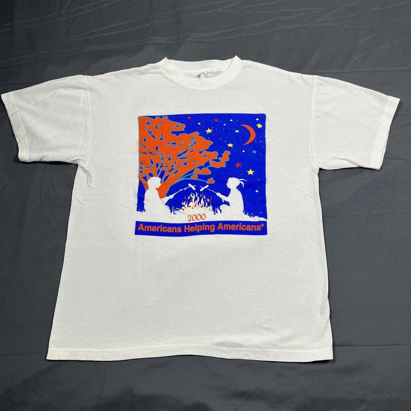 Vintage Y2K 2000 Americans Helping Americans Graphic Tee XL White VTG Unisex XL