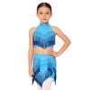 Eye-Catching Latin Dance Top with Skirt for Girls: Halter Neck Rhinestone Tassel Crop Top & Attached Briefs Skirt for Recital