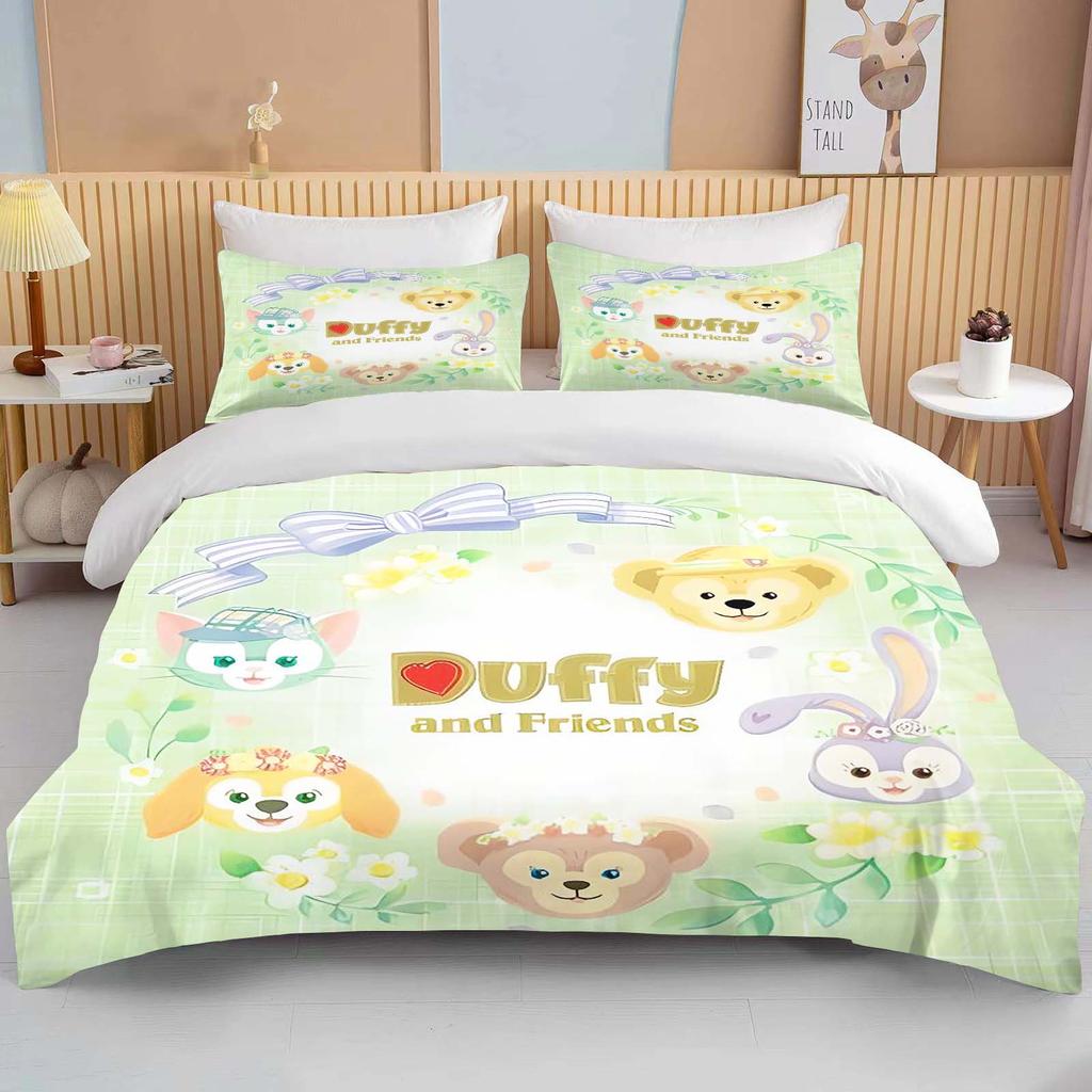 10 Size Disney Duffy and Friends Printed Bedding Set Cartoon Microfiber Bed Set Pillowcase Adult Bed Cover Bedroom Bed Set Duvet