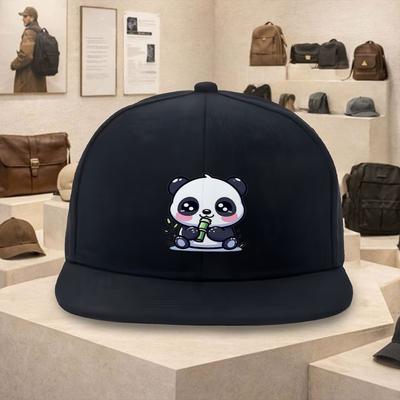 Cute Cartoon Panda Eating Bamboo Polyester Baseball Cap Unisex Flat Brim Hip Hop Street Style Hat