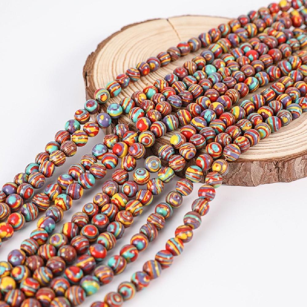 Rote Streifen Malachit Steinperlen Rund 15" Strang Glatt Lose Abstandshalter Perlen 4/6/8/10/12mm für Schmuckherstellung DIY Armbänder Zubehör