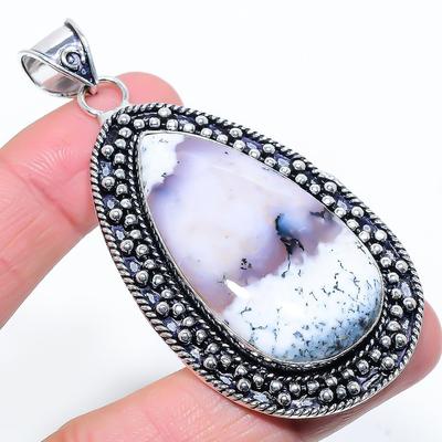 Natural Dendrite Opal Gemstone 925 Sterling Silver Gift Pendant 3.03" R5j02