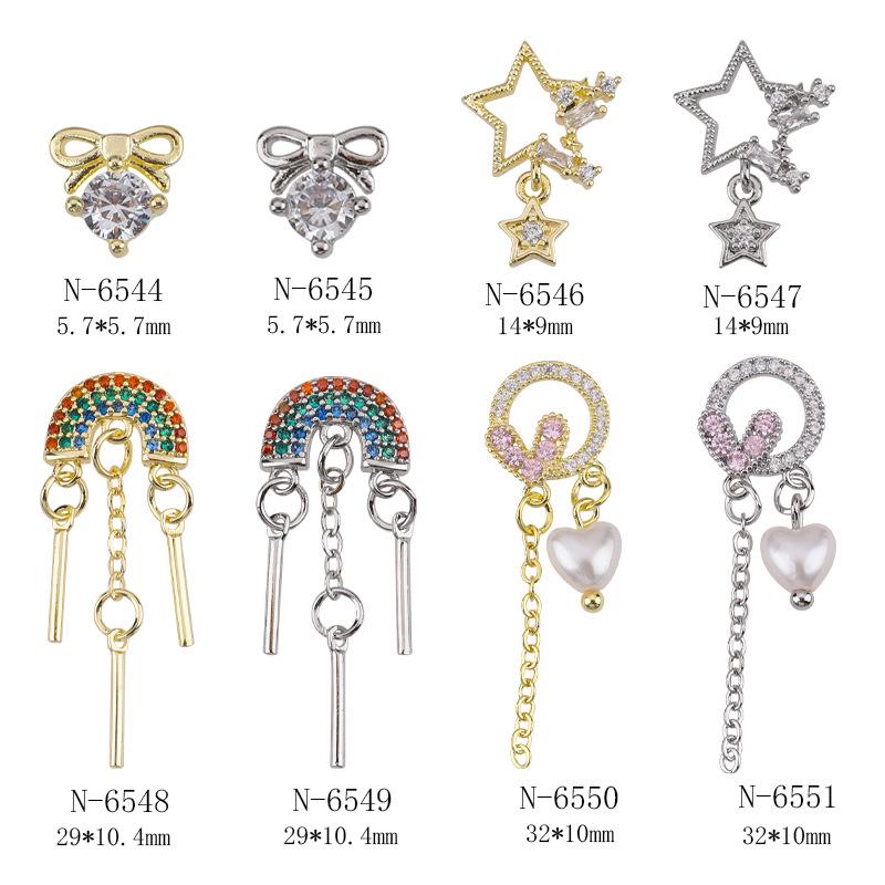 Rainbow Star Pendant Nail Art Set: Zircon Bow, Pearl Heart, and Rhinestone Accessories