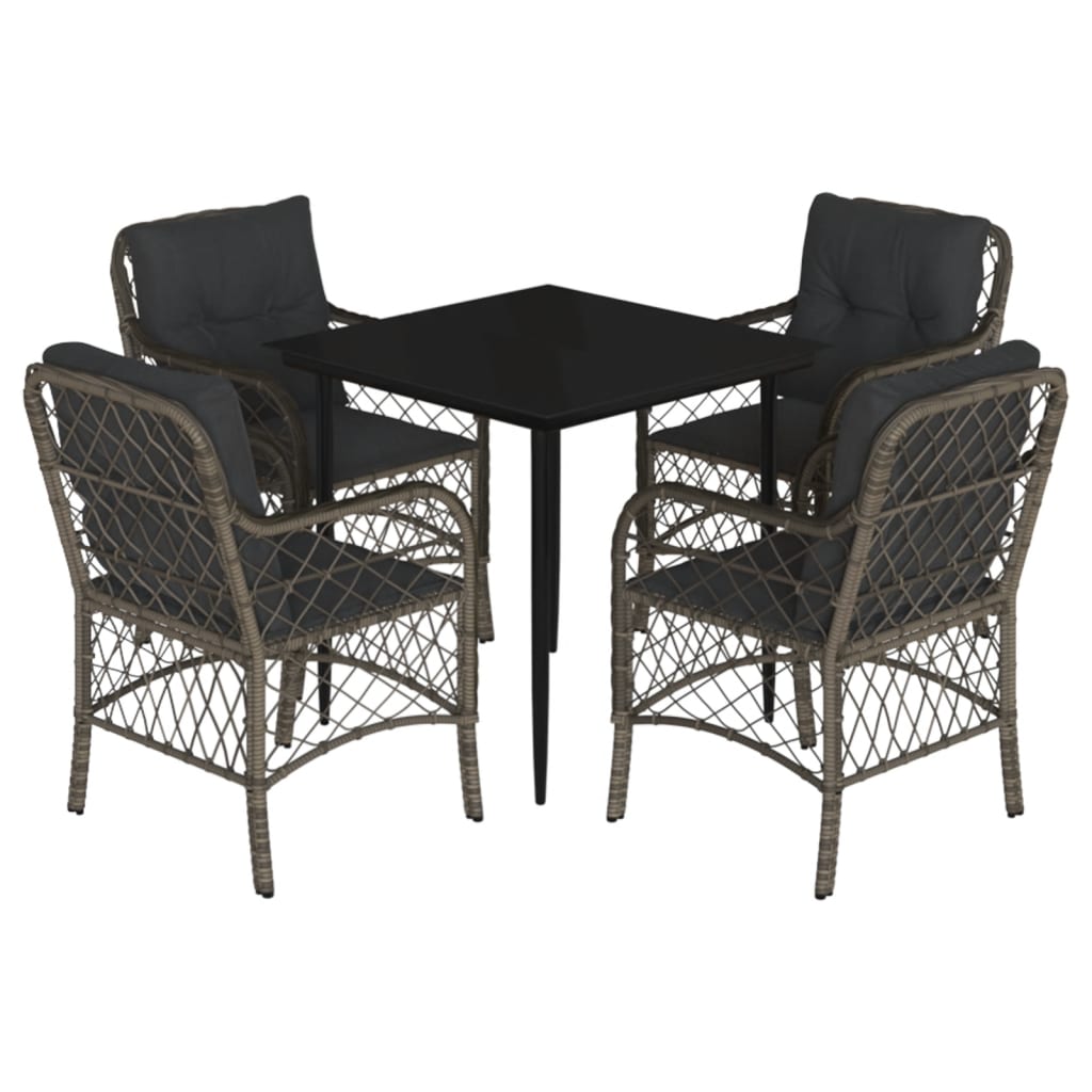 Vidaxl 5-Cz. Gartenmöbel-Set mit Kissen, Grau, PE-Rattan