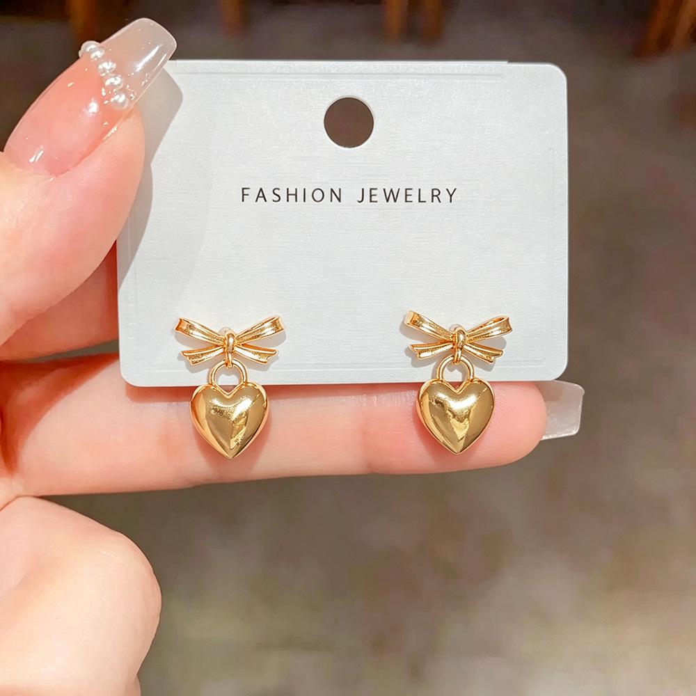 Custom Glossy Heart Bow Earrings for Women – Stylish, Simple, Everyday Fashion Accessories