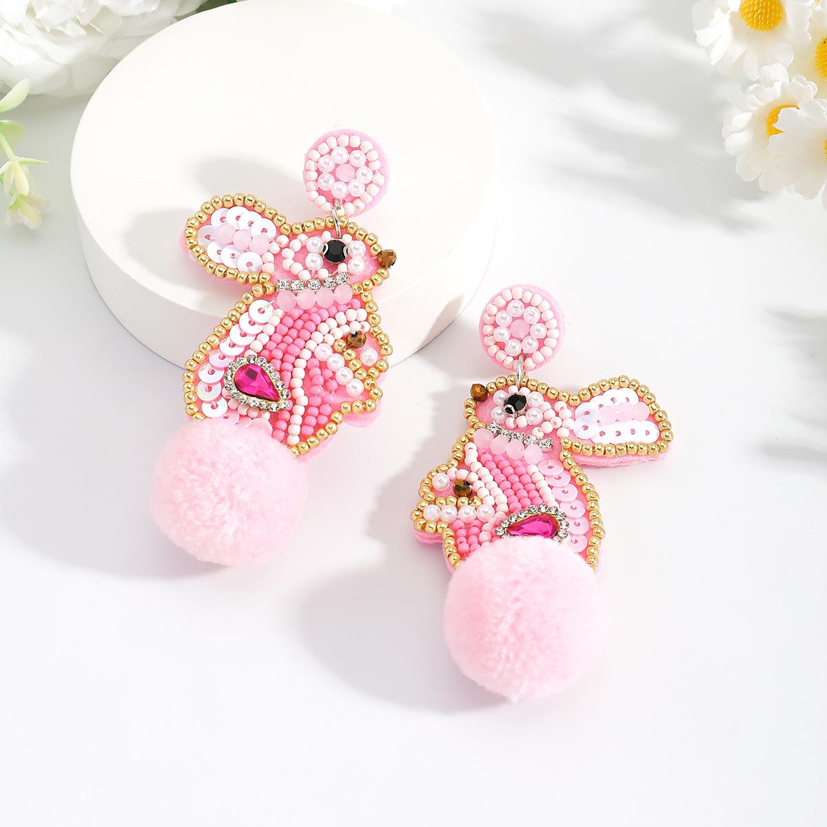 Easter Bunny Egg Earrings Fashion Handwoven Rice Bead Earrings Cartoon Cute Earrings Women