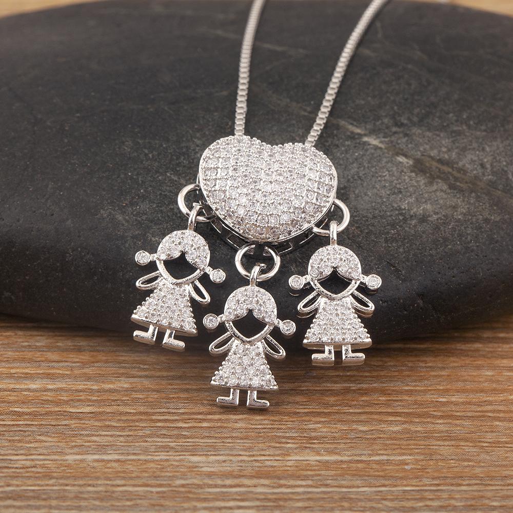 AIBEF Trendy Boy/Girl Pendant Necklaces Women Charm Cute Chain Choker Heart Family Jewelry Son/Daughter Birthday Gifts