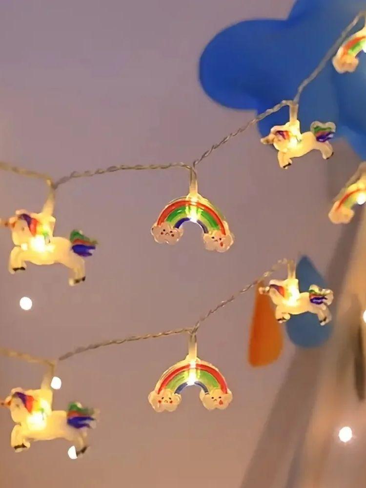 

Милые гирлянды с радугой и единорогом, светодиодные сказочные огни для дома, спальни, подарок на день рождения, огни для рождественского и хэллоуинского украшения 1.5M 10LED теплый белый