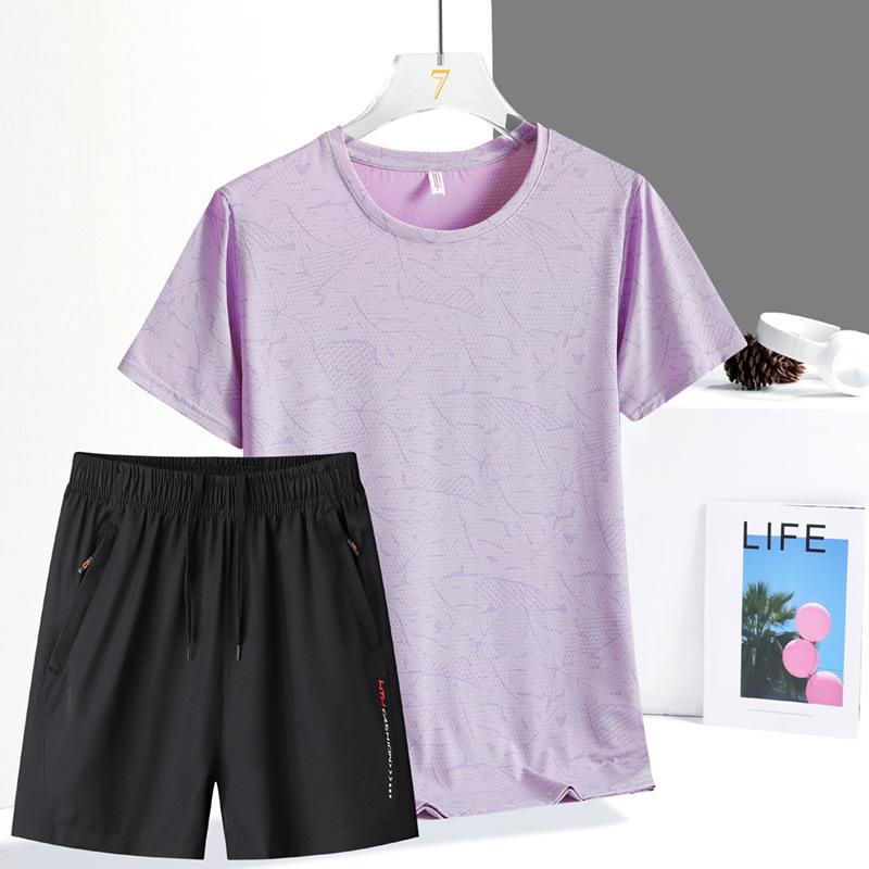 Ice Silk Set Women's Summer Thin Running Sports Leisure Breathable Quick Drying Short Set Loose Women's Two Piece Set