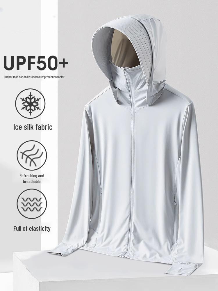 Unisex UPF50+ Cooling Ice Silk Sun Protection Jacket with Detachable Brim for Outdoor Cycling